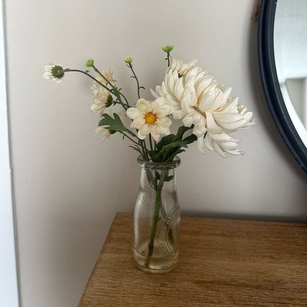 Vintage Vase with Faux White decorative flowers